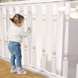 This Solves the Problem: Baby Gates for Stairs with Banister, Guard Safety Net for Baby, 10ft x 3ft Stair Railing Mesh Barrier for Kids, Cats, Dogs, Child Safety Rail Guard, White