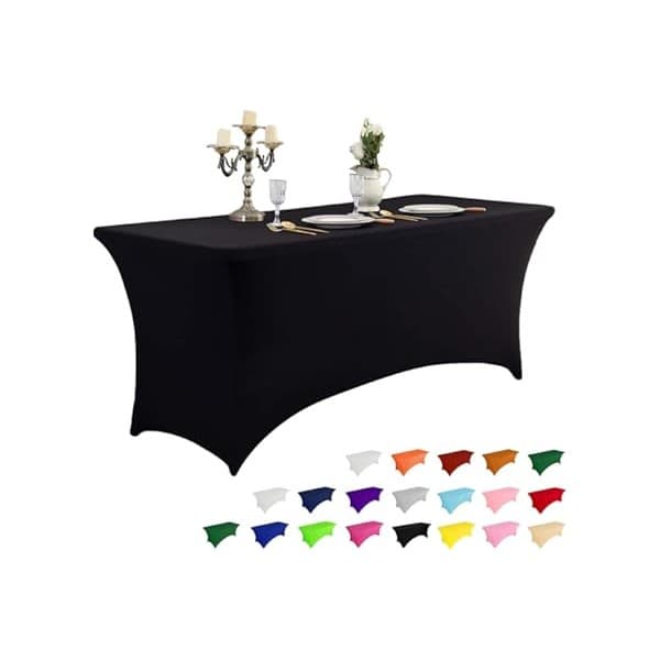 Baby Shower Gift Idea: IVAPUPU 4FT Spring Table Cloth for Rectangular Fitted Events Stretch Black Table Covers Washable Cover Spandex Tablecloth Protector for Party, Wedding, Cocktail, Banquet, Festival
