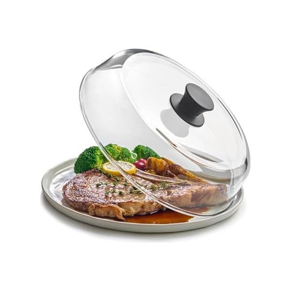 Upgrade Your Life With This: Le'raze 10inch Glass Microwave Splatter Cover for Food - 100% Food Grade BPA & Lead Free - Dishwasher Safe - Cookware & Bakeware Serving Dish Plate Mess Guard Lid with Easy Grip Silicone Handle Knob