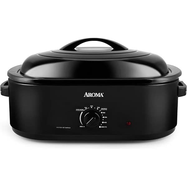 Perfect Gift Idea: AROMA 18Qt. Roaster Oven with Self-Basting Lid, Fits 22-lb. Turkey, Adjustable Temperature Settings, Keep Warm Setting, Black (ART-718B)
