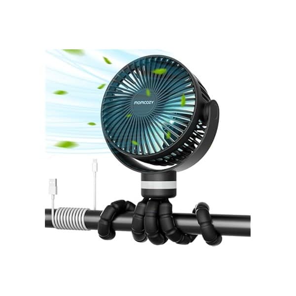 Baby Shower Gift Idea: Momcozy 8000mAh Portable Stroller Fan | 27H Ultra-long Battery Life | Detachable 4 Speed 360°Rotate | 2 Modes LED Night Light, USB Rechargeable Handheld Cooling Fan for Travel, Car Seat, Bedroom