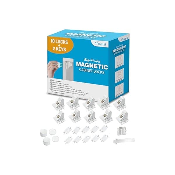 New Mom Must-Have: Vmaisi Adhesive Magnetic Locks for Cabinets & Drawers (10 Locks and 2 Keys)