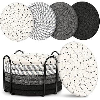 Kitchen Hack Alert: Coasters for Drinks, Coasters Set of 4 - Color, 8 Pack Coaster Set, Absorbent Coaster with Holder, Coffee Table Decor, Living Room Decor for House Warming Gifts