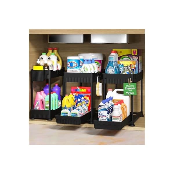 Amazon's Choice: Sevenblue 3 Pack Under Sink Organizers,2-Tier Multi-Use Kitchen and Bathroom Organizers and Storage with Sliding Drawers,Bathroom Cabinet Organizer (Black,12.8 Inch)