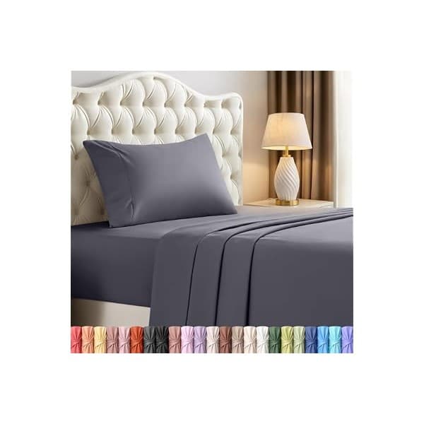 New Mom Must-Have: Twin Sheets Set, 3 Pieces 16" Deep Pocket Hotel Luxury Bed Sheets, Grey | Extra Soft Bedsheet Set, Comfy & Breathable Cooling Sheets, Wrinkle & Fade Resistant, Fitted Sheet, Flat Sheet, 1 Pillowcase