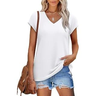 Toddler-Approved Amazon Find: Sampeel Womens Summer Tops 2026 Cap Sleeve Trendy V Neck Loose Fit T Shirts