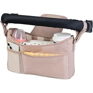 New Mom Must-Have: Tiny Twinkle Universal Stroller Organizer with Adjustable Strap | Waterproof Stroller Caddy Fits Baby Jogger, Nuna, Graco, Donna and Bugaboo Strollers (Beige Checkers)