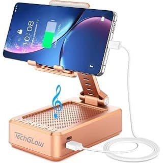 Amazon Deal Alert: TechGlow Gifts for Men Women Foldable Cellphone Stand with Bluetooth Speaker and Charging Function Birthday Gift Idea for Mom Dad Cool Gadget Tech Gifts-Rose Gold