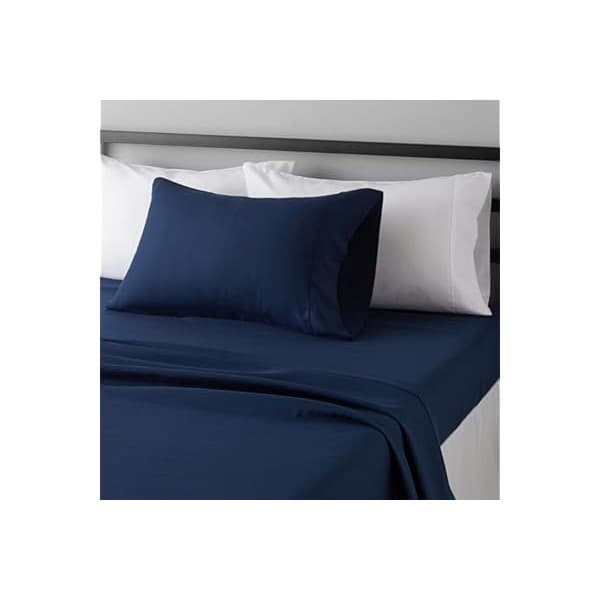 Trending on Amazon: Amazon Basics Lightweight Super Soft Easy Care Wrinkle Free Microfiber 3 Piece Bed Sheet Set with 14-Inch Deep Pockets, Twin, Navy Blue, Solid, Kids, Men & Women Bedding