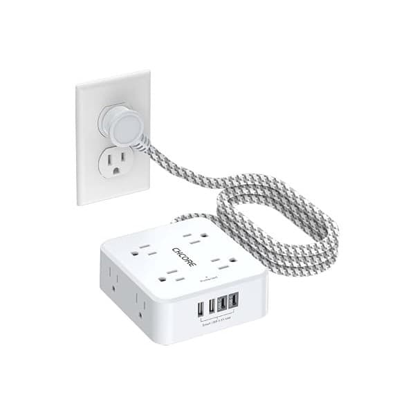Is It Worth Buying: Surge Protector Power Strip - CHCORE 5Ft Braided Extension Cord with 8 Outlets with 4 USB (2 USB C) Charging Ports, Flat Plug Multi Plug Outlet Extender Charging Station for Home Office, ETL, White