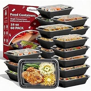 Amazon's Choice: 60 Pack 38 oz Meal Prep Containers Reusable, Plastic Food Storage Container with Lids,Leakproof To Go Lunch Boxes, BPA-Free,Freezer, Microwave, Dishwasher Safe Take Out Containers