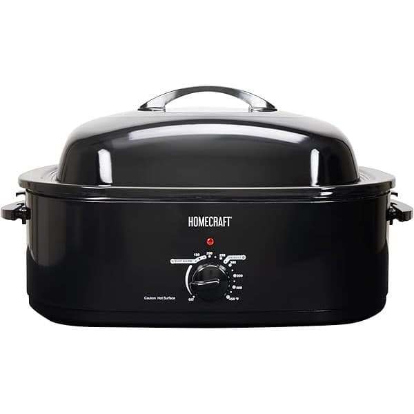 Perfect Gift Idea: HomeCraft Electric Roaster Oven, 18-Quart Capacity for Turkey, Chicken, Meat, Vegetables, Full-Range Temperature Control, Lift-Out Rack, and Removable Enamel Pot Included, Black