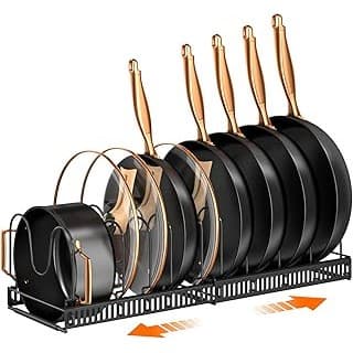 New Mom Must-Have: MUDEELA Expandable Pot Pan Lid Organizers inside Cabinet, 10 Divider-Black | Expandable 11.8–22.9", 10 Adjustable Divider, Tool-Free Assembly, Non-Slip, Scratch-Proof, For Pan Lid Cutting Board Bakeware