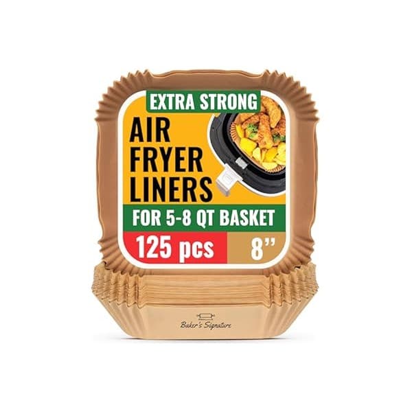 Mom's Pick of the Week: Air Fryer Paper Liners, 125Pcs Air Fryer Disposable Liners, Non-Stick and Oil Proof for Easy Cleanup, 8” Square for 5-8 qt Basket by Baker's Signature