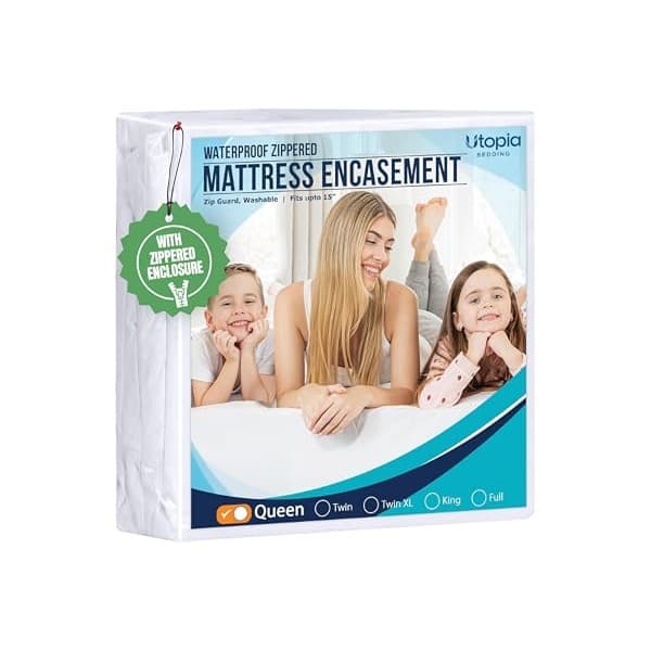 Amazon Deal Alert: Utopia Bedding Queen Size Mattress Protector Zippered, 100% Waterproof | Bed Bug and Dust Mite Proof Mattress Encasement, Absorbent 6 Sided Mattress Cover fits upto 15" deep, Machine Washable
