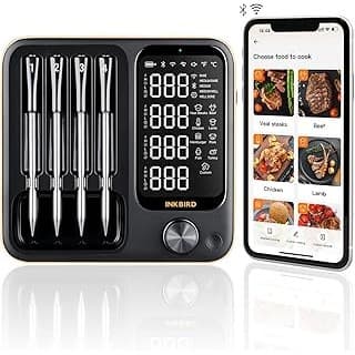 Amazon's Choice: Wireless Meat Thermometer with 4 Probes, INKBIRD WiFi Meat Thermometer Digital Wireless for Rotisserie Grill Oven,Unlimited Range Dishwasher Waterproof Bluetooth Thermometer for iOS & Android