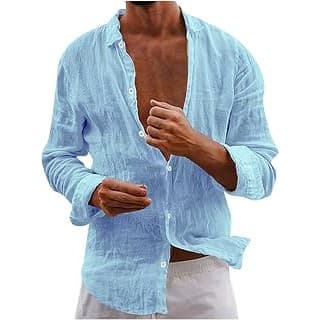 Baby Shower Gift Idea: Mens Fall Fashion 2026 Casual Cotton Linen Shirt Buttons Down Solid Plain Roll-Up Sleeve Summer Beach Shirts Outfits