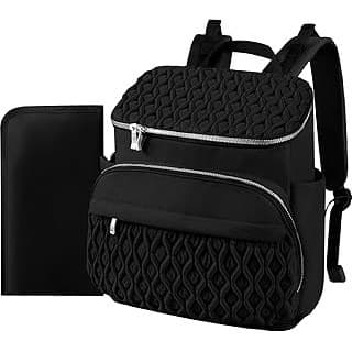 Baby Shower Gift Idea: Baby Diaper Bag Backpack, Expandable Baby Bag for Girl Boy, Travel Diaper Backpack with Insulated Pocket, Changing Pad, Quilted Diaper Bag for Mom Dad, Newborn Baby Essentials Must Have Black