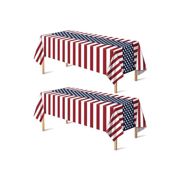 Amazon Deal Alert: OHOME 4th of July Decorations - Patriotic American Flag Plastic Tablecloth for 250th Anniversary | Fourth of July Accessories Memorial Day Decor for Home Outdoor Outside Party Favors,54"x108",2 Pack