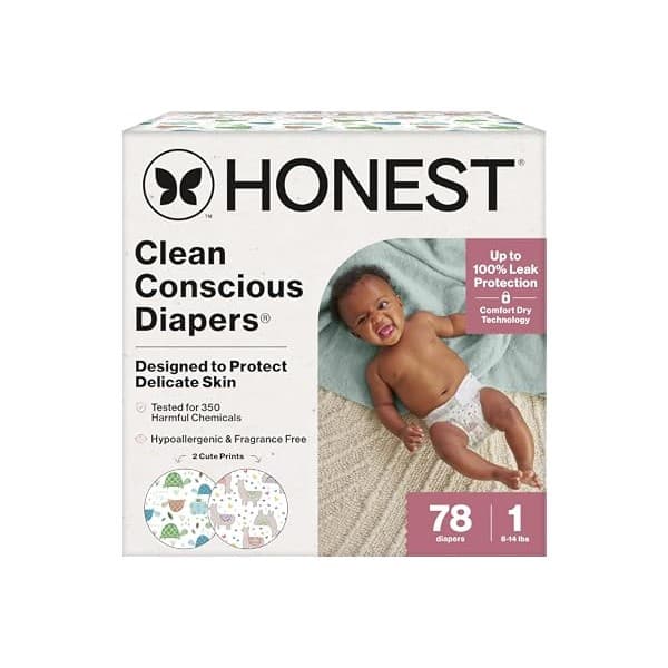Perfect Gift Idea: The Honest Company Diapers, All the Alpacas + Turtle Time, Size 1, 78 Count | Baby Diapers, Size 1 (8-14 Lbs), 78 Ct. Hypoallergenic, Up To 100% Leak Protection, Plant-Based, OEKO-TEX Certified.
