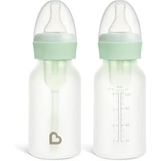 Kitchen Hack Alert: Munchkin Bond Silicone Coated Glass Baby Bottles - Anti-Colic Feeding System with Natural Feel Nipples, 4 Ounce, 2 Pack, Mint/Green