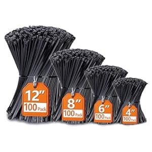 We Are Obsessed With This: Zip Ties Assorted Sizes(4”+6”+8”+12”), 400 Pack, Black Cable Ties, UV Resistant Wire Ties by ANOSON