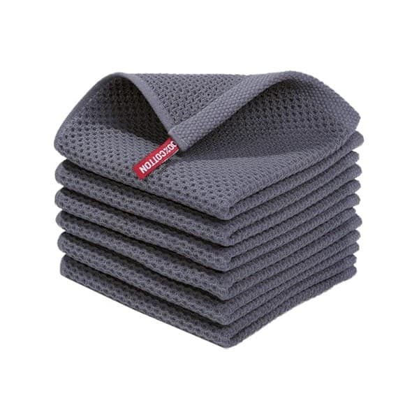 Pregnancy Hack: Homaxy 100% Cotton Waffle Weave Kitchen Dish Cloths, Ultra Soft Absorbent Quick Drying Dish Towels, 12 x 12 Inches, 6-Pack, Dark Grey
