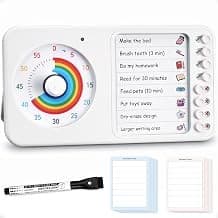 Baby Shower Gift Idea: Dry Erase Chore Chart and Visual Schedule for Kids ADHD, Rainbow Countdown Timer for Classroom, Home, Homeschool (White)