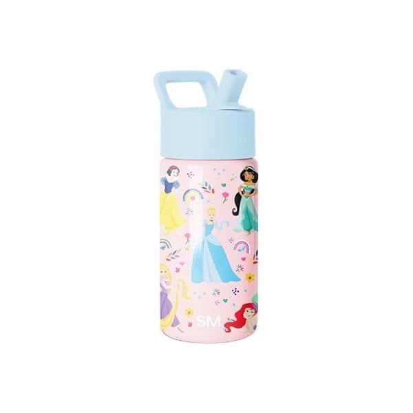 Baby Shower Gift Idea: Simple Modern Disney Princess Kids Water Bottle & Toddler Cup | 14oz | Insulated Stainless Steel Princess Rainbows Toddler Water Bottle, Kids Tumbler with Straw | Spill Proof for School Girls Boys