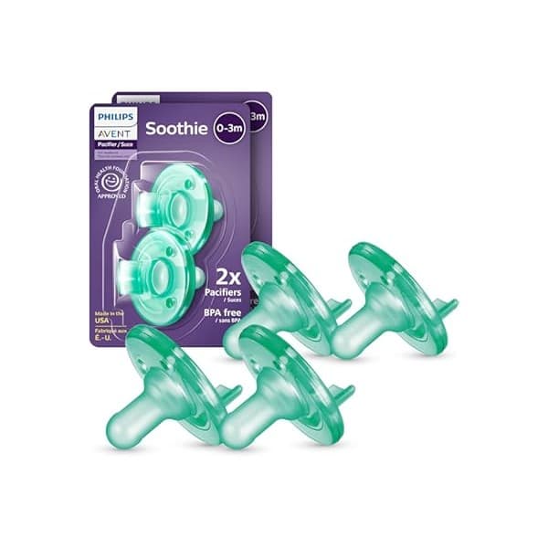Amazon's Choice: Philips Avent Soothie Baby Pacifiers - 100% Silicone Pacifiers for Babies 0-3 Months, One-Piece Design, BPA-Free, Extra Durable, Green, 4 Pack, Model SCF190/41