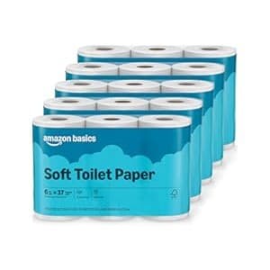 Hidden Gem Find: Amazon Basics 2-Ply Soft Toilet Paper, 30 Rolls (5 Packs of 6), 350 Sheets per Roll, Septic Safe, Equivalent to 185 Regular Rolls