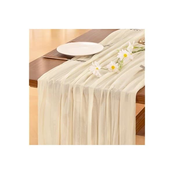 Price Drop: Socomi Beige Cheesecloth Table Runner Summer Boho Rustic Gauze 120 inch 10FT Cheese Cloth Sheer Runner for Wedding Party Baby Shower Birthday Home Decor Holiday Decorations