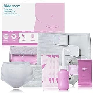 Amazon's Choice: Frida Mom C-Section Recovery Must Have Kit for Labor, Delivery, & Postpartum, Socks, Peri Bottle, Disposable Underwear, Abdominal Support Binder, Shower Wipes, Silicone Scar Patches, & Toiletry Bag