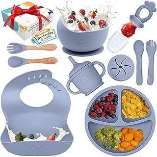 Price Drop: Silicone Baby Feeding Set, 10 Pcs Baby Led Weaning Supplies | BPA-Free Baby Dishes with Toddler Plates and Bowls Set, Silicone Bib, Suction Cup, Baby Spoons & Forks | Empower Independence – Gray
