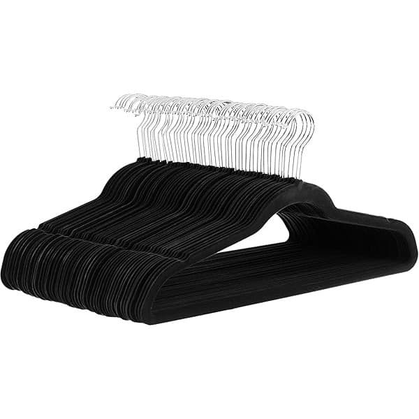 Amazon Deal Alert: Amazon Basics Slim Velvet Non-Slip Space Saving Suit Clothes Hangers for Closet Organization, Black/Silver, 30-Pack