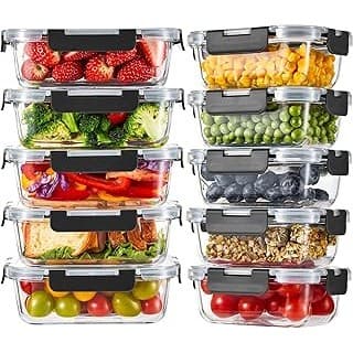 Upgrade Your Life With This: Liuruiyu 10 Pack Glass Food Storage Containers with Lids, Meal Prep Containers, Airtight Bento Boxes with Leak Proof Locking for Microwave, Oven, Freezer and Dishwasher, BPA Free