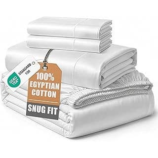 Price Drop: 100% Egyptian Cotton Sheets King Size - Naturally Cooling & Breathable 4 Piece Silky Sateen Weave King Size Sheets Set, Ultra-Soft & Durable Hotel Luxury Sheets with 15" Snug Fit Deep Pockets - White