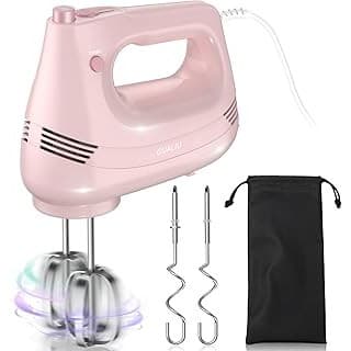 This Solves the Problem: GUALIU Electric Hand Mixer with Stainless Steel Whisk, Dough Hook Attachment and Storage Bag, Handheld Mixer for Baking Cakes, Eggs, Cream Food Mixers. Turbo Boost /5 Speed Kitchen Blender PINK