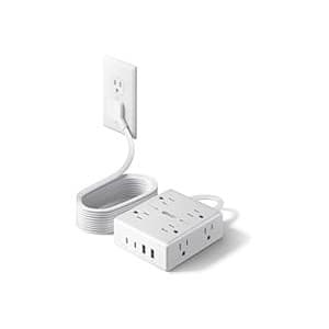 Hidden Gem Find: 10Ft Extension Cord with Multiple Outlets, Flat Plug Surge Protector Power Strip 10 Ft Long Cord, 8 Outlets & 4 USB Ports (2 USB C), Desk Charging Station for Home Office, College Dorm Room Essentials