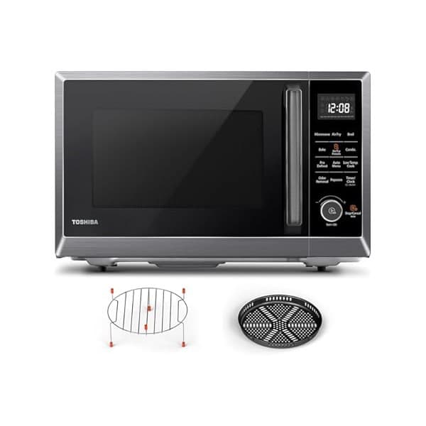 Upgrade Your Life With This: TOSHIBA Air Fryer Combo 8-in-1 Countertop Microwave Oven, with Convection, Broil, Odor Removal Mode, 12.4" Position Memory Turntable, Child-Lock, 1.0 Cu.ft, Black Stainless Steel, ML2-EC10SA(BS)