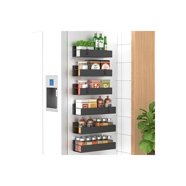 Price Drop: HuggieGems 6 Pack Magnetic Spice Storage Rack Organizer for Refrigerator and Oven, Black Fridge Organizers and Storage