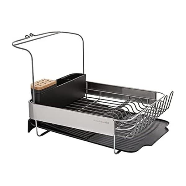 Kitchen Hack Alert: KitchenAid Full Size, Rust Resistant Expandable Dish Rack with Angled Self Draining Drainboard, 24-Inch, Black
