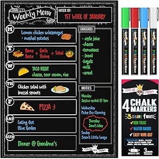We Are Obsessed With This: CHALKY CROWN Magnetic Dry Erase Menu Board - Black - 15.6" x 11.6" | Magnetic Weekly Meal Planner & Grocery List for Fridge - Includes 4 Liquid Chalk Markers - Easy to Write & Wipe Clean Design