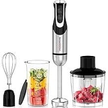 Hidden Gem Find: Bonsenkitchen Immersion Blender with Food Processor,12 Speeds & Turbo Mode | 4-In-1 Hand Blender with Stainless Steel Blade, Beaker & Chopper Bowl, Stick Mixer for Baby Food,Smoothies, Soups & Sauces