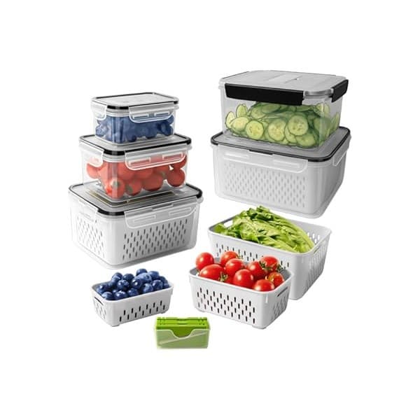 Is It Worth Buying: 5 PCS Fruit storage Containers for Fridge with Removable Colander and Chopper Set, Leakproof Food Storage Containers with lids, Dishwasher & Microwave Safe Produce Containers to Keep Fruits Fresh