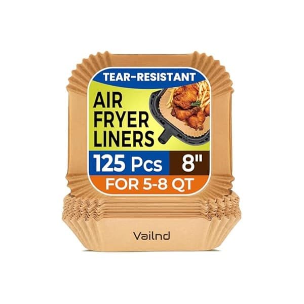 This Solves the Problem: Air Fryer Paper Liners, 125Pcs Parchment Paper, Air Fryer Liners Disposable for Microwave, Non-Stick Air Fryer Liner Square Free of Bleach (8IN)