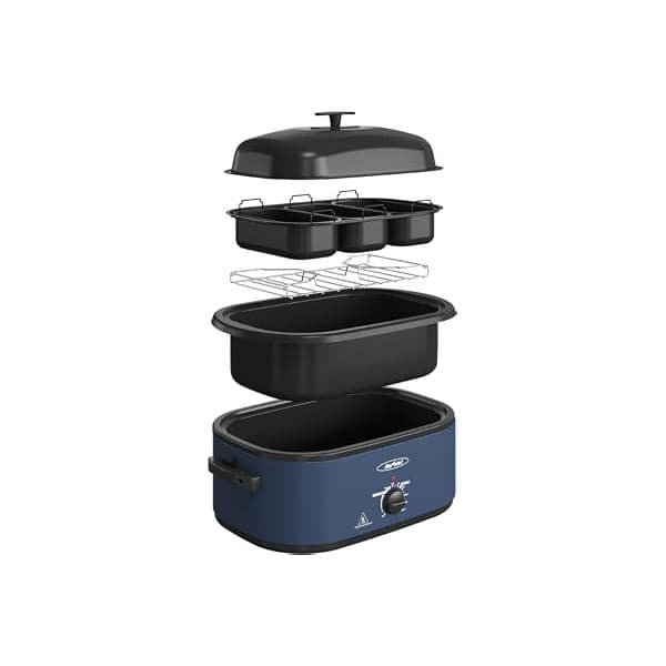 Toddler-Approved Amazon Find: Sunvivi 24QT Electric Roaster Oven (Blue, 24QT) | Electric Roaster Pan with Self-Basting Lid, 150-450°F Temp Control, Defrost & Warm Functions, Removable Pan Rack Easy Cleanup