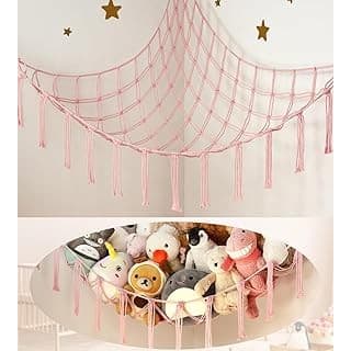 Upgrade Your Life With This: Stuffed Animal Storage Hammock Corner Net - Pink Room Christmas Decor for Teen Girls - Toys Storage Hanging Stuff Animal Organizer Holder Cute Stuff - Boho Nursery Dorm Bedoom Decor Aesthetic