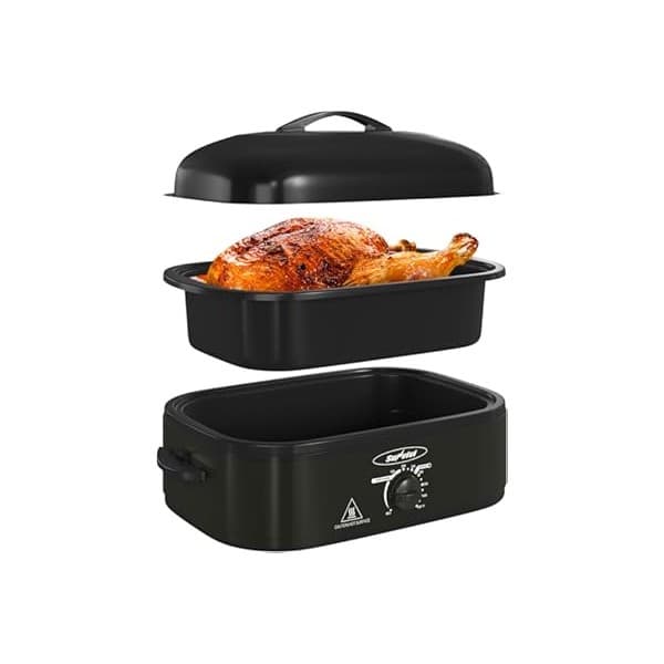 Best Amazon Buy Under: Sunvivi 14 Quart Roaster Oven, Electric Slow Cooker Roaster Oven with Self-Basting Lid, Turkey Roasters with Removable Pan and Rack, Stainless Steel, Black