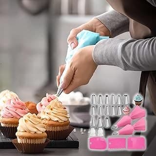 New Mom Must-Have: 21pcs Cake Decorating Tool Kit – Includes 2 Silicone Reusable Piping Bags, 16 Piping Tips, 3 Cake Scrapers – DIY Cake Decorations and Baking Tools